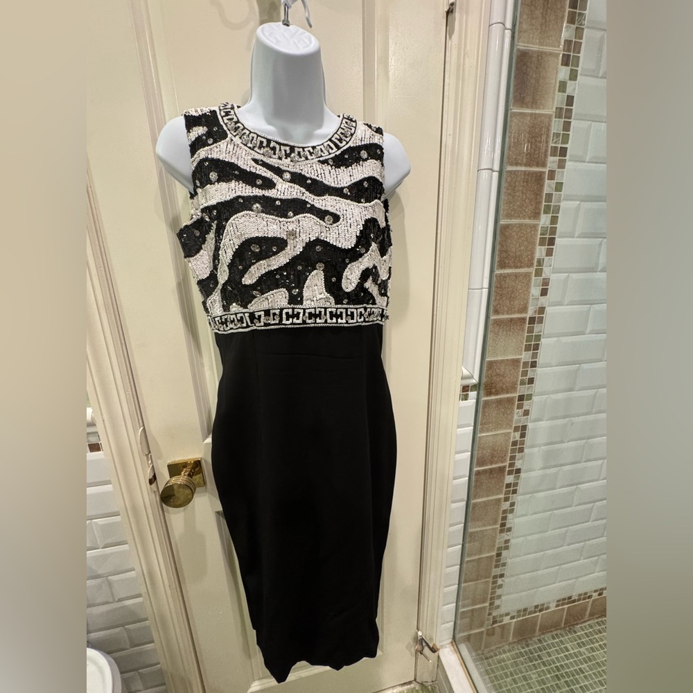 Elegant Black and White Sequin Dress